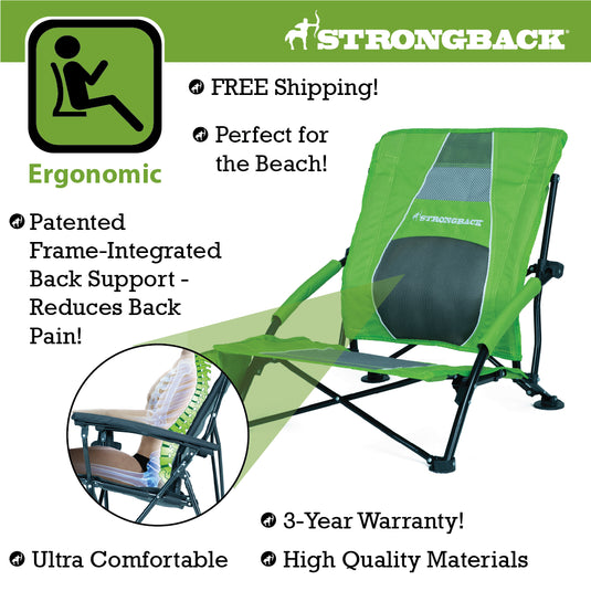 STRONGBACK Low Gravity Beach Chair - Lime Green & Grey Mesh BEST
